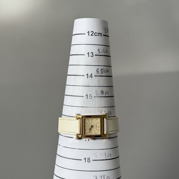 Hermes Heure H Watch 25mm Small Model Gold Epsom White Leather Working main image 5